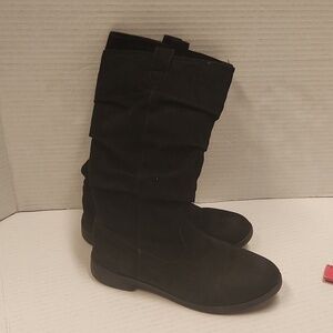 Place Tall Boots Girls Size 1 Black Slouch Faux Suade